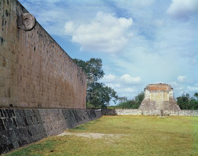 The wall of the Ball Court, probably completed in the Early Post Classic Period, c.900-1200 AD by Mayan